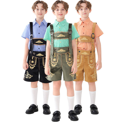 Unisex nan traditionelle Kinderlederhose mit verstellbaren Hosenträgern und aufwendiger Stickerei EB