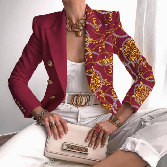 Damen Taillierter Doppelreihiger Blazer mit markanter Schulter, Goldknöpfen und Glitzer-Ombré EB