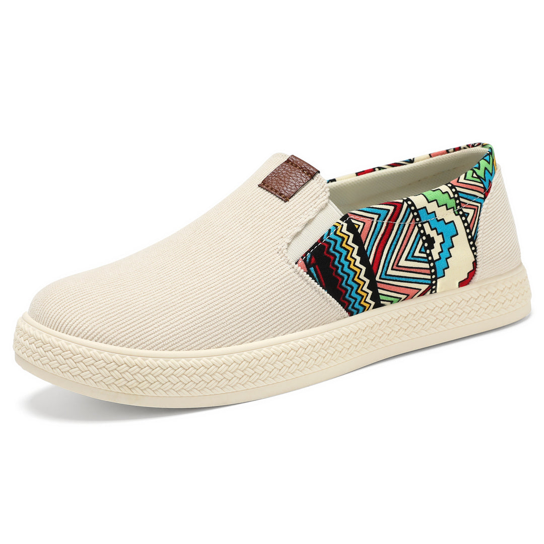 Damen Bequeme Slip-On Freizeitschuhe mit buntem Ethno-Muster EB