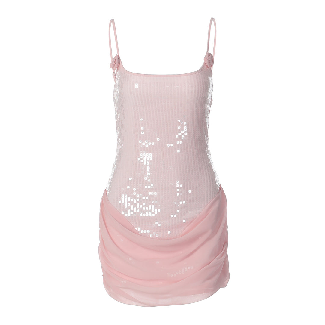 Damen Elegantes Minikleid mit Pailletten und Raffungen EB