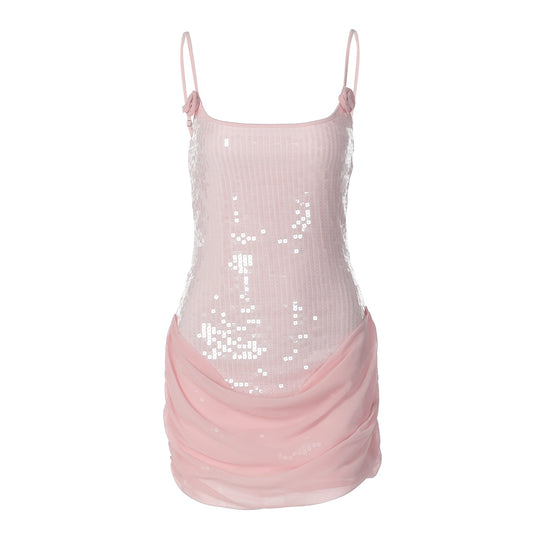 Damen Elegantes Minikleid mit Pailletten und Raffungen EB