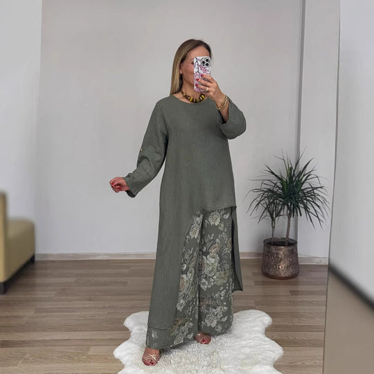 Damen Relaxed Fit Leinen Tunika Top EB