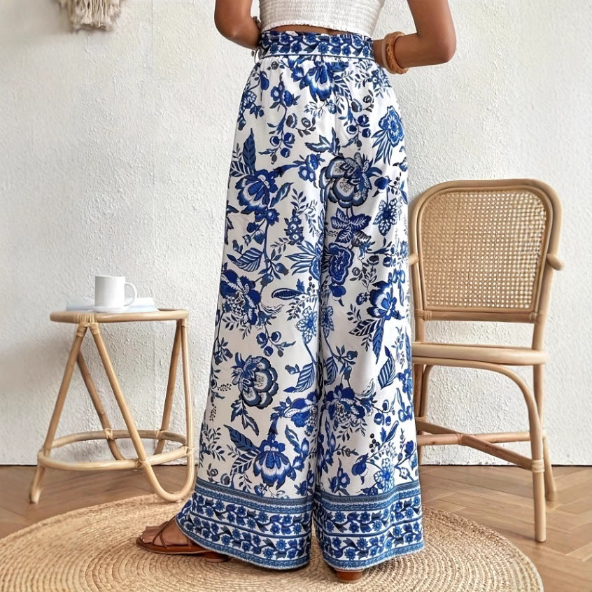 Damen Palazzohose mit buntem Print und elastischem Bund EB