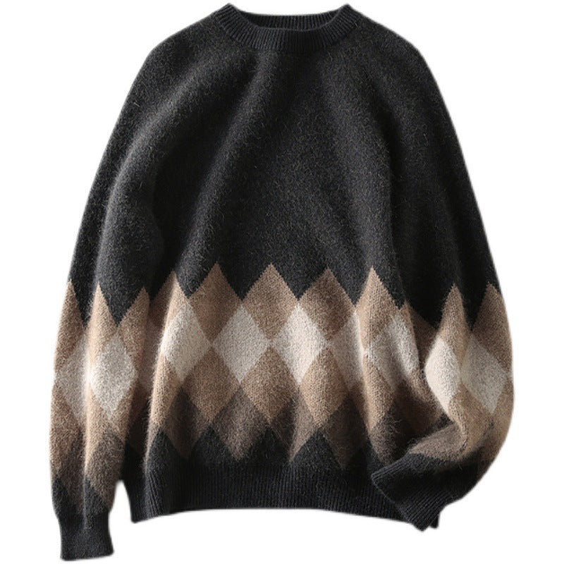 Damen lässiger Strickpullover mit modernem Rhombenmuster und weichem Material EB