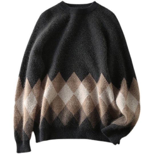 Damen lässiger Strickpullover mit modernem Rhombenmuster und weichem Material EB