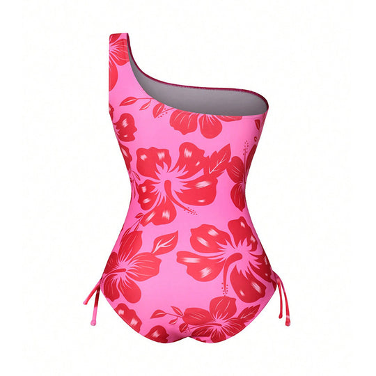 Damen Einteiler Badeanzug mit Wickelrock und floralem Design EB