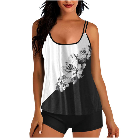 Damen Sportoberteil mit floralem Design und integriertem Shorts EB