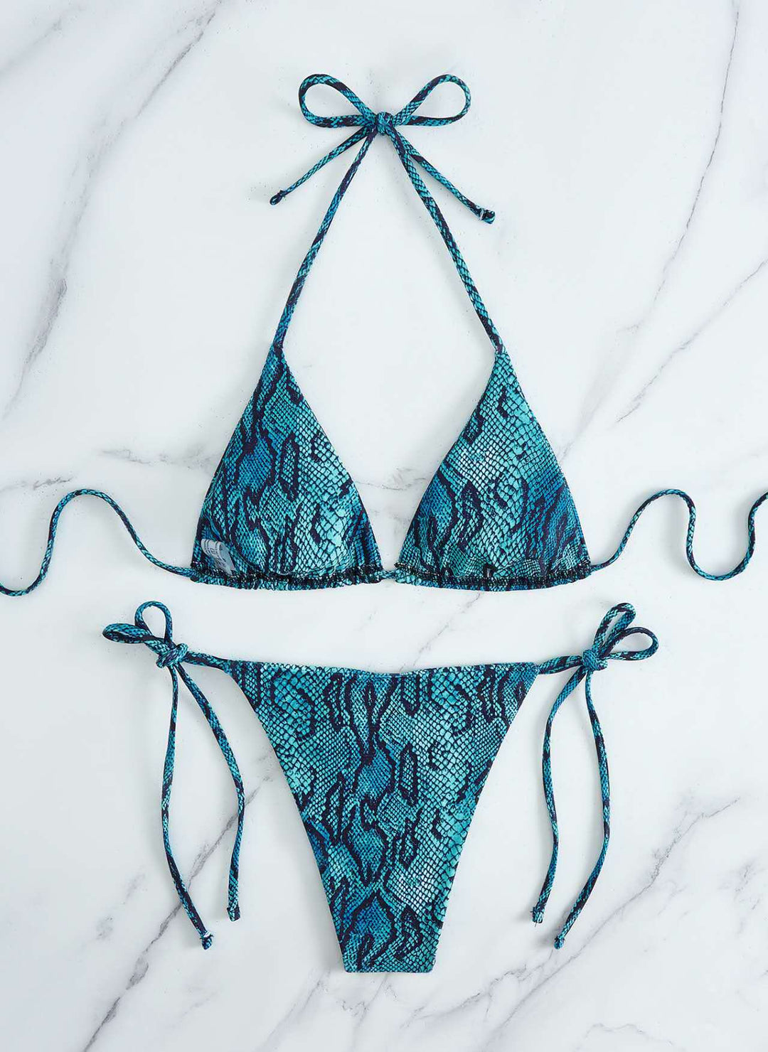 Damen Triangel-Bikini mit Schlangenprint und verstellbaren Trägern EB