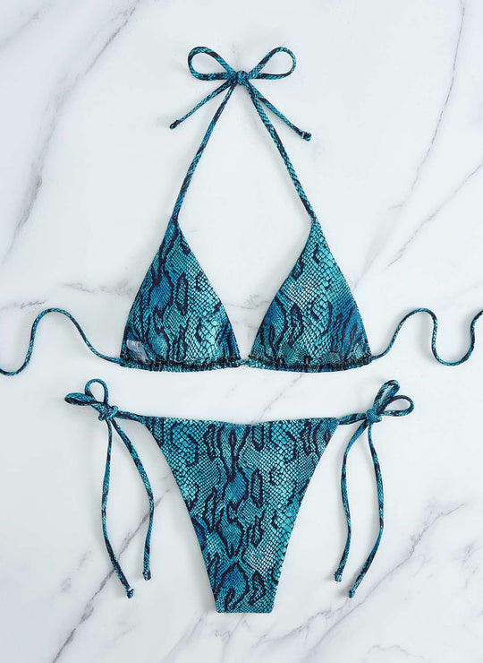 Damen Triangel-Bikini mit Schlangenprint und verstellbaren Trägern EB