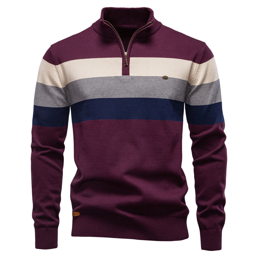Herren Strickpullover mit modischem Stehkragen und feinen Streifen EB