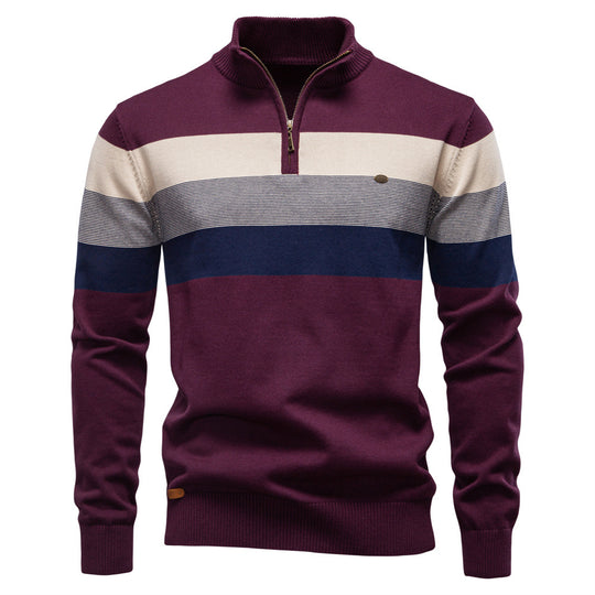 Herren Strickpullover mit modischem Stehkragen und feinen Streifen EB