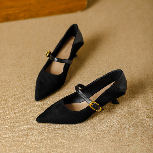 Damen Elegante Mary Jane Pumps mit dekorativem Riemen und niedrigem Absatz EB