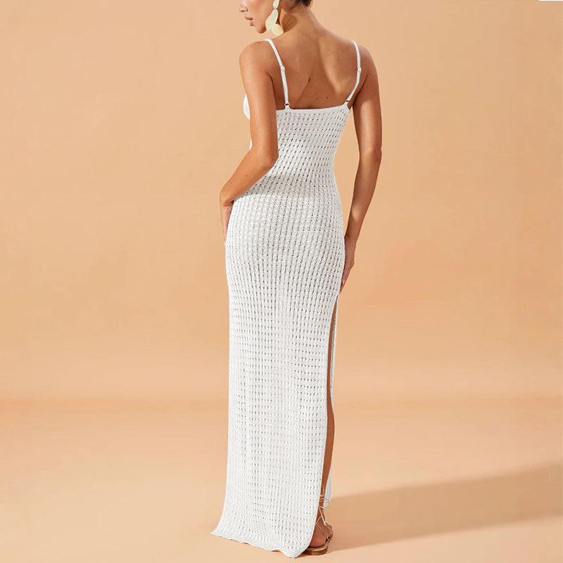 Damen Elegantes Maxikleid mit tiefem V-Ausschnitt und seitlichen Schlitzen EB