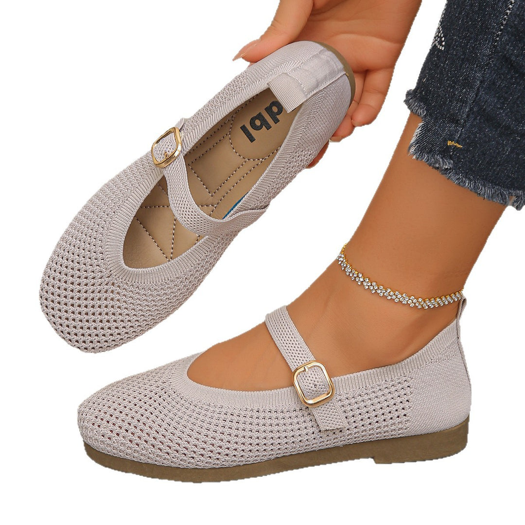 Damen bequeme Ballerinas mit modischem Lochdesign und dekorativem Riemchen EB