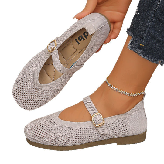 Damen bequeme Ballerinas mit modischem Lochdesign und dekorativem Riemchen EB
