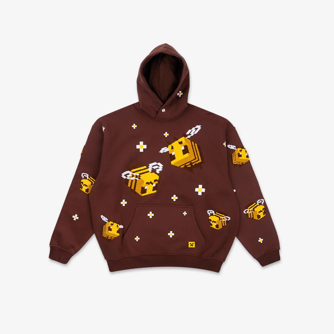 Unisex nan Kapuzenpullover mit eingestricktem Pixel-Bienenmotiv und aufgesetzter Kängurutasche EB