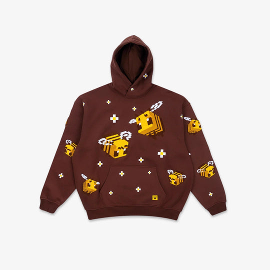 Unisex nan Kapuzenpullover mit eingestricktem Pixel-Bienenmotiv und aufgesetzter Kängurutasche EB
