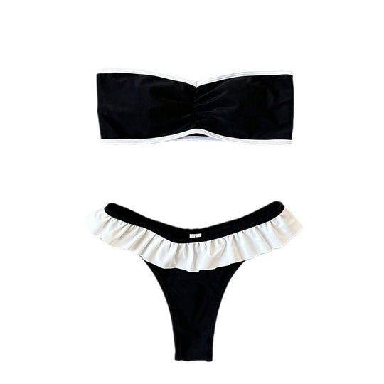 Damen Bandeau-Bikini mit Rüschendetails und kontrastierenden Akzenten EB