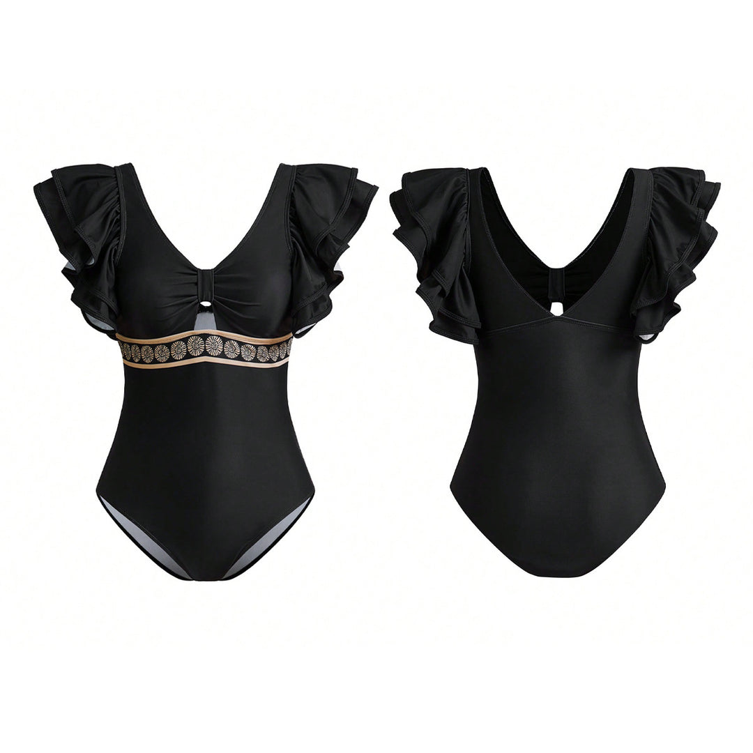 Damen Badeanzug mit eleganten Rüschendetails und passendem Saumrock EB
