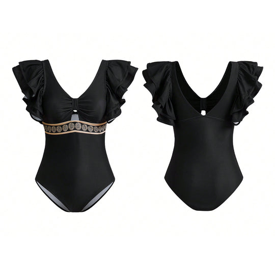 Damen Badeanzug mit eleganten Rüschendetails und passendem Saumrock EB