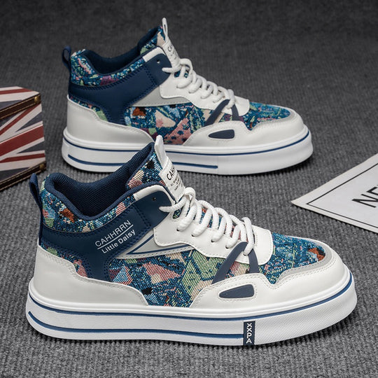 Damen modische High-Top Plateausneaker mit gewebtem Gobelinmuster, gepolstertem Knöchelkragen und dämpfender EVA-Sohle EB