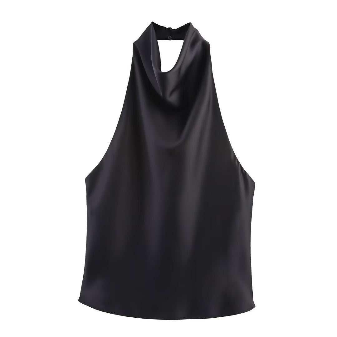 Damen elegantes Haltertop mit fließendem Schnitt und dekorativen Details EB