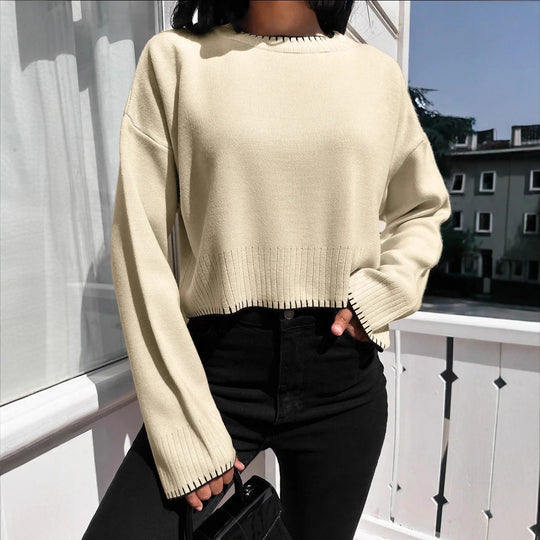 Damen Cropped Strickpullover mit feiner Rippenstruktur und lässigem Schnitt EB