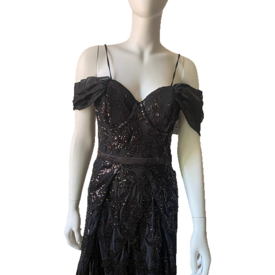 Damen Glamouröses Abendkleid mit funkelnden Applikationen EB