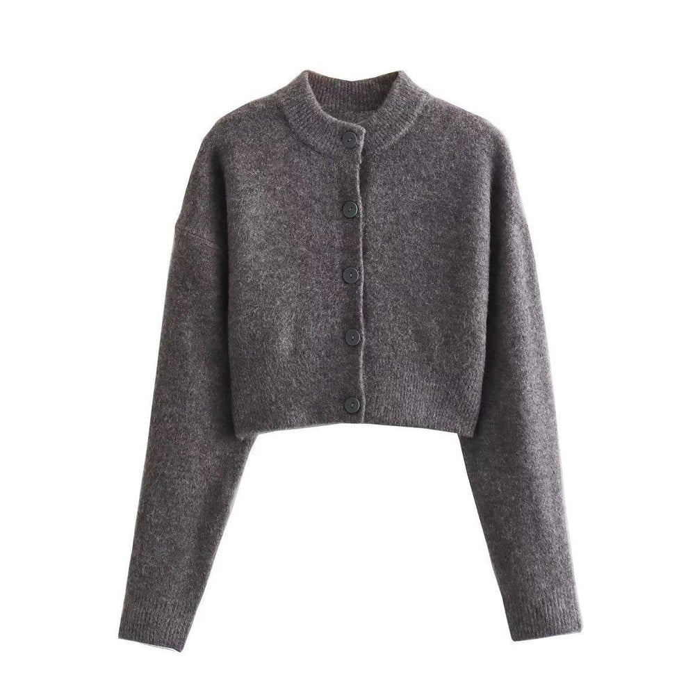 Damen cropped Strickjacke mit modernen Knöpfen EB