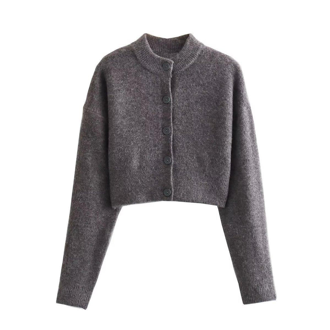 Damen cropped Strickjacke mit modernen Knöpfen EB