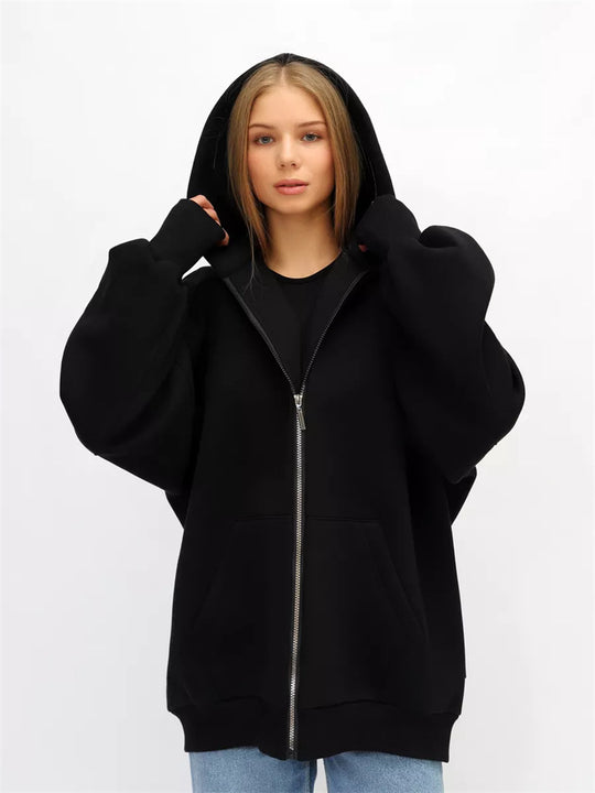 Damen lässiger Oversized Zip-Hoodie mit tiefen Taschen EB
