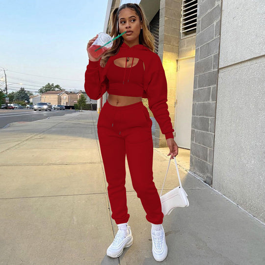 Damen Sportlicher Zweiteiler mit cropped Hoodie und bequemen Jogginghosen EB