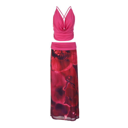 Damen Boho Maxikleid mit raffiniertem Oberteil und floraler Drapierung EB