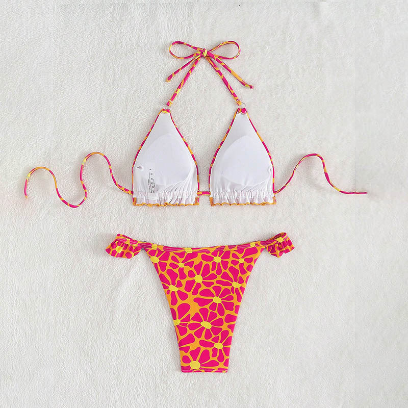 Damen Triangel-Bikini mit verspieltem Blumenmuster EB
