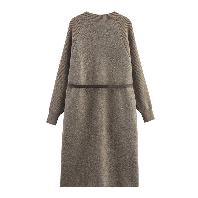 Damen Strickmantel mit eleganter Taillierung und praktischen Taschen EB
