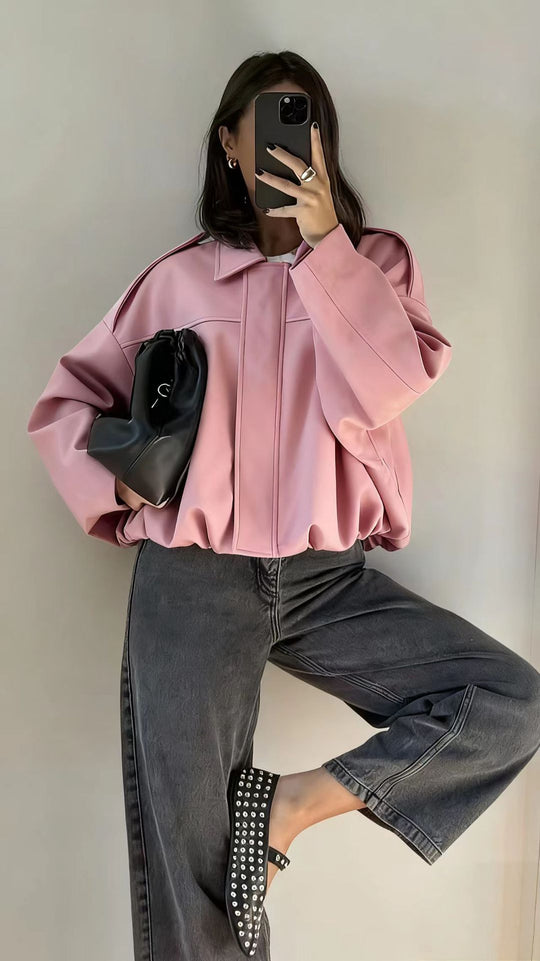 Damen Kurzjacke im Oversize‑Schnitt mit Ballon Saum und Schulterklappen EB