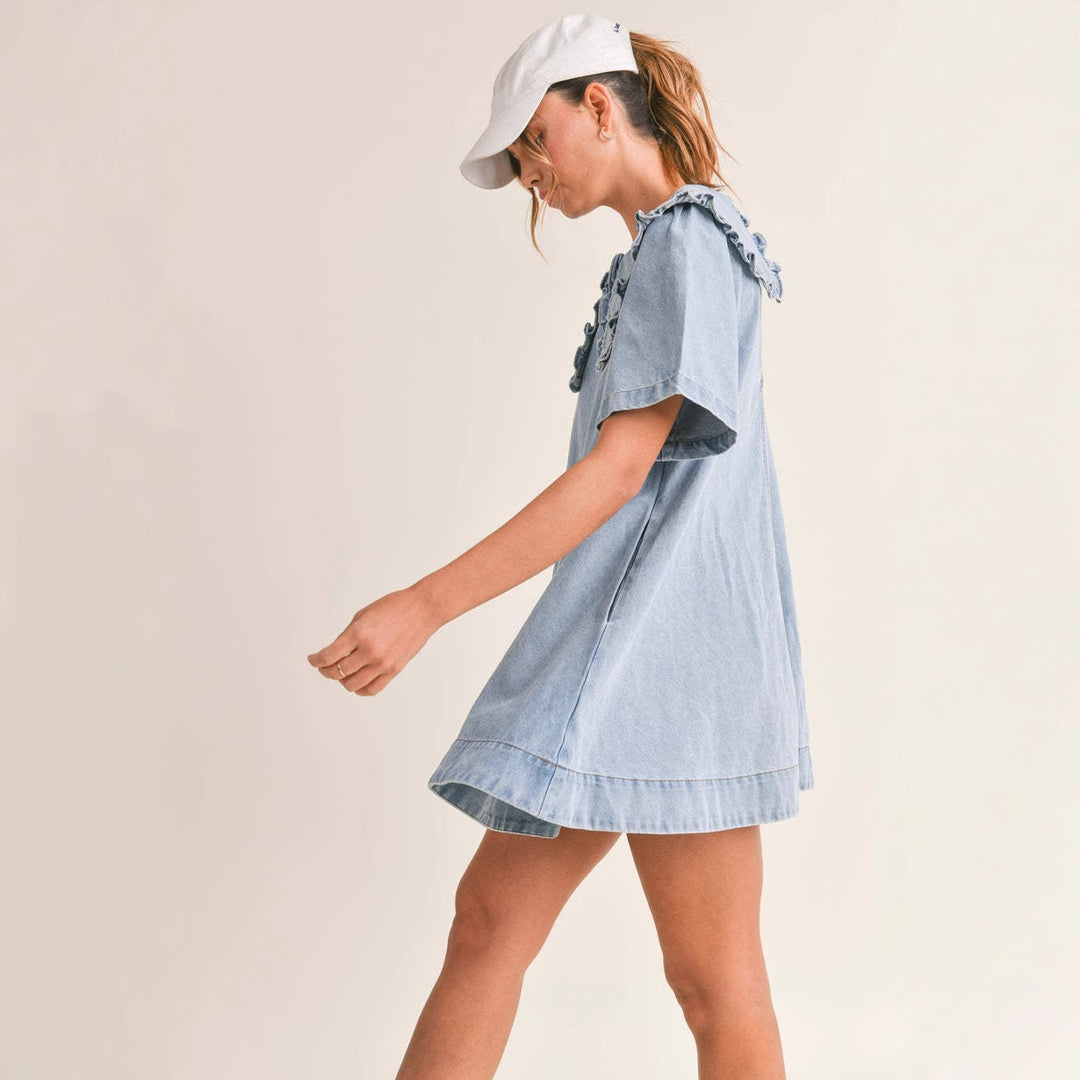 Damen Jeanskleid mit eleganter Rüschenkragenverarbeitung EB