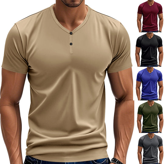 Herren Kurzarm Henley-T-Shirt mit strukturiertem V-Ausschnitt EB