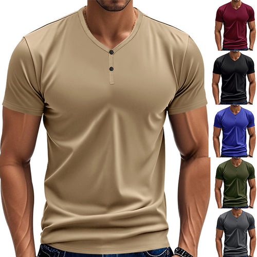 Herren Kurzarm Henley-T-Shirt mit strukturiertem V-Ausschnitt EB