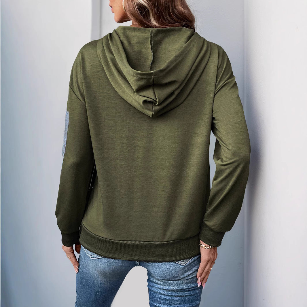 Damen lässiger Kapuzenpullover mit praktischen Reißverschlusstaschen und asymmetrischem Saum EB