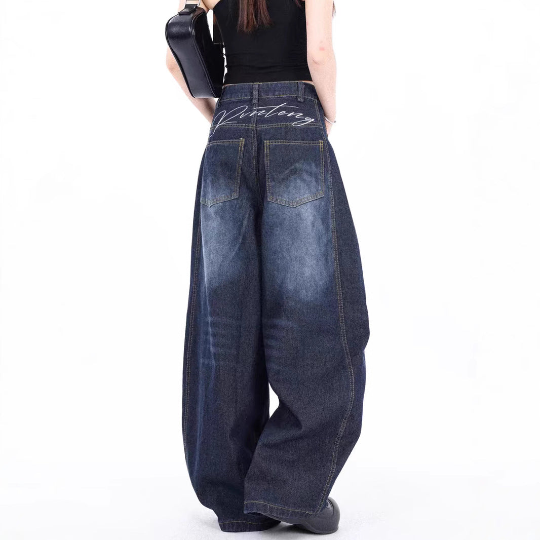 Damen Weite Denim-Hose mit hohem Bund und trendigem Schnitt EB