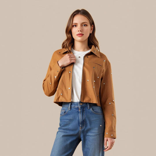 Damen modische kurz geschnittene Jacke mit Nieten EB