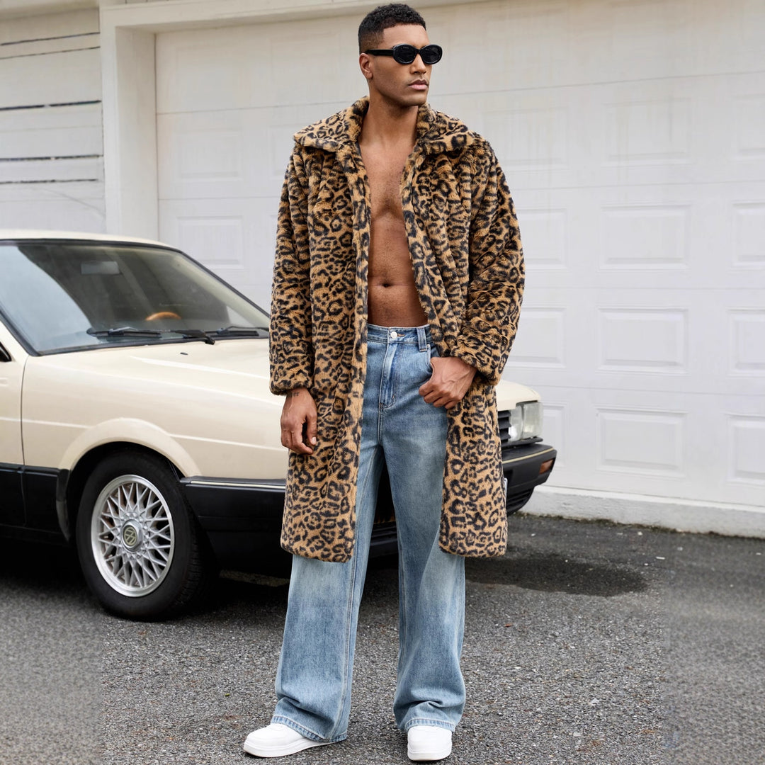 Herren Luxus Kunstpelzmantel mit Leopardenmuster EB