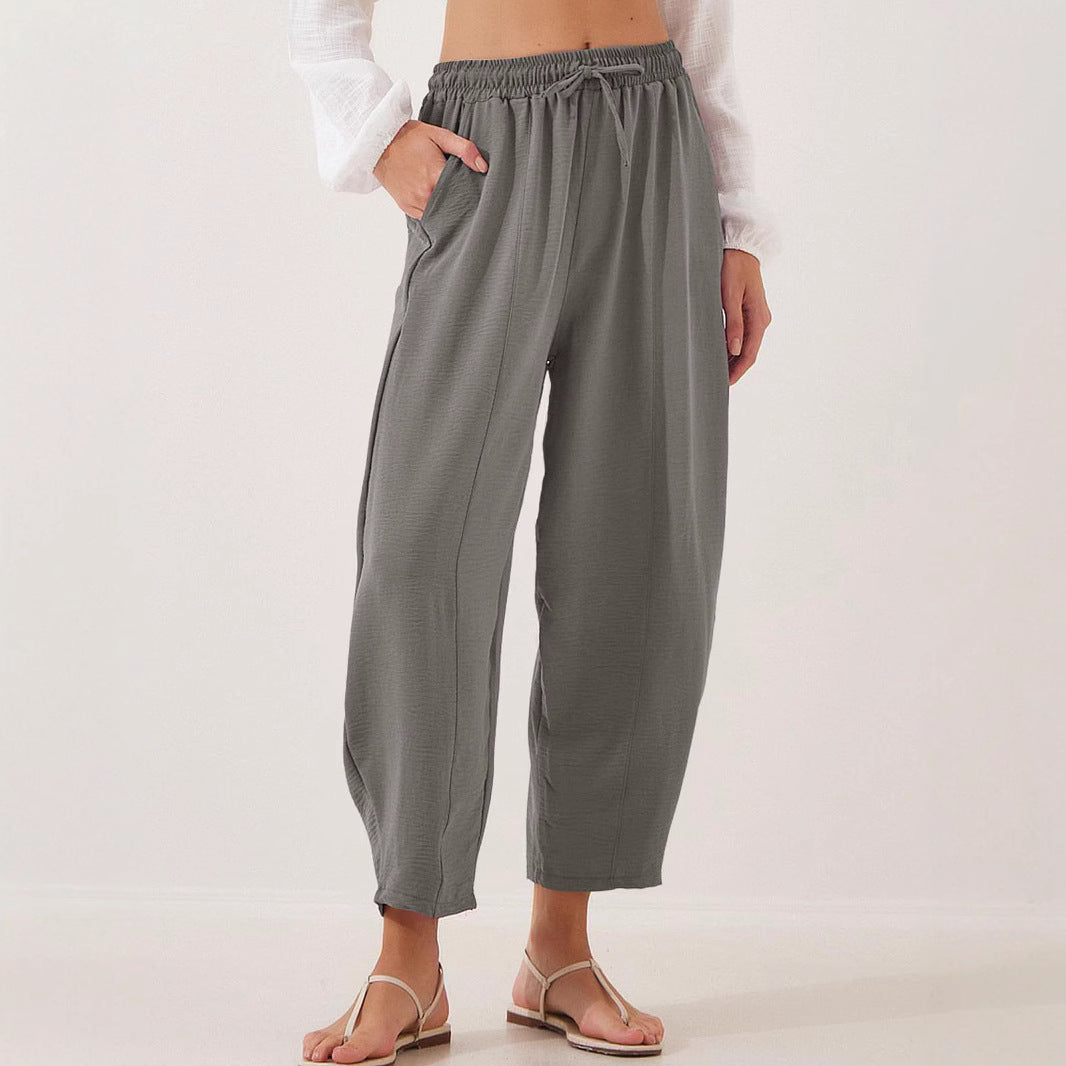 Damen entspannte Freizeithose mit elastischem Bund und praktischen Taschen EB