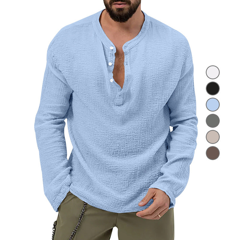 Herren nan entspanntes Henley-Set aus leichter Baumwoll-Gauze mit Kordelbundhose EB