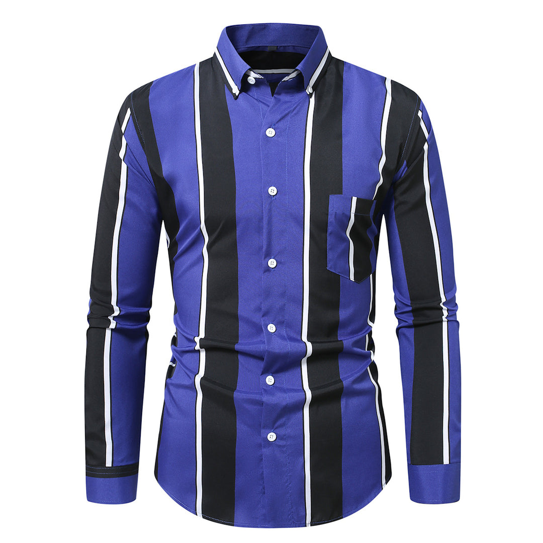 Herren nan tailliertes Langarmhemd mit vertikalem Streifenmuster und Button-Down-Kragen EB