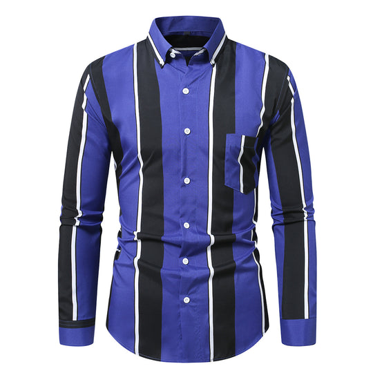 Herren nan tailliertes Langarmhemd mit vertikalem Streifenmuster und Button-Down-Kragen EB