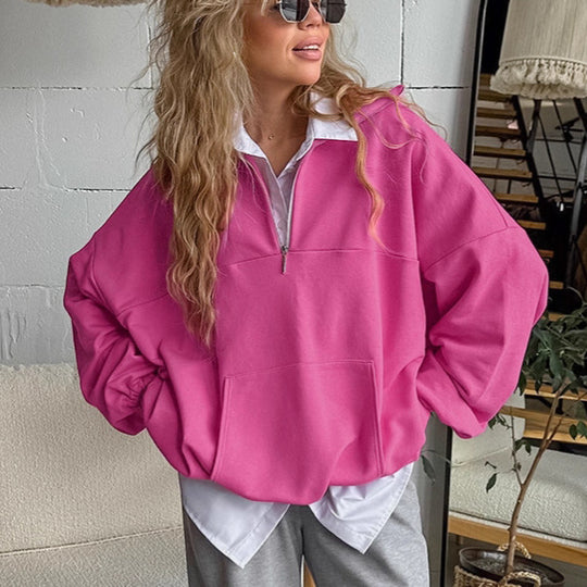Damen lässiger Oversized-Pullover mit Stehkragen EB