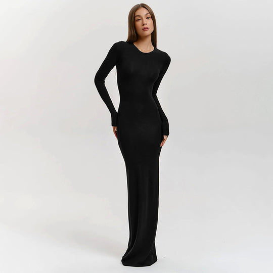 Damen Elegantes Langarm-Maxikleid mit figurformendem Schnitt und hohem Komfort EB