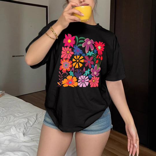 Damen T-Shirt mit buntem Blumenprint EB